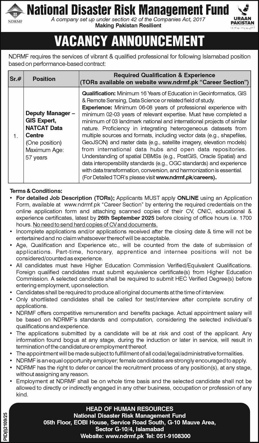 Jobs in National Disaster Risk Management Fund